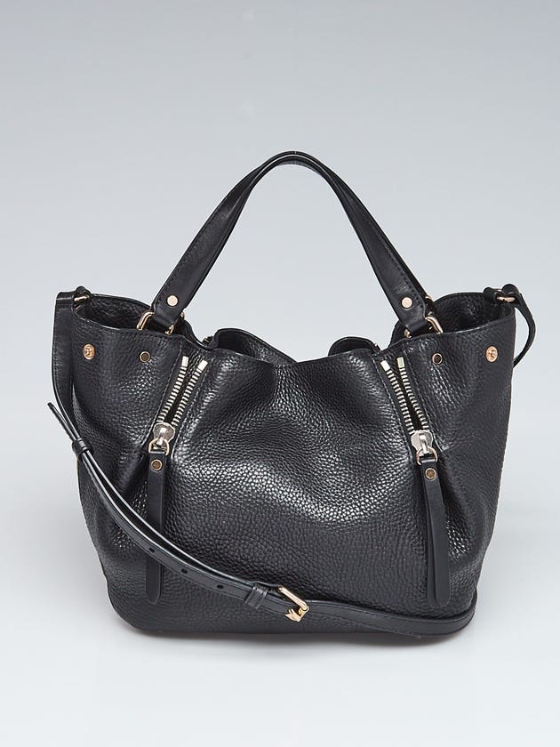Burberry Black Leather and House Check Canvas Small Brit Maidstone Peek Bag