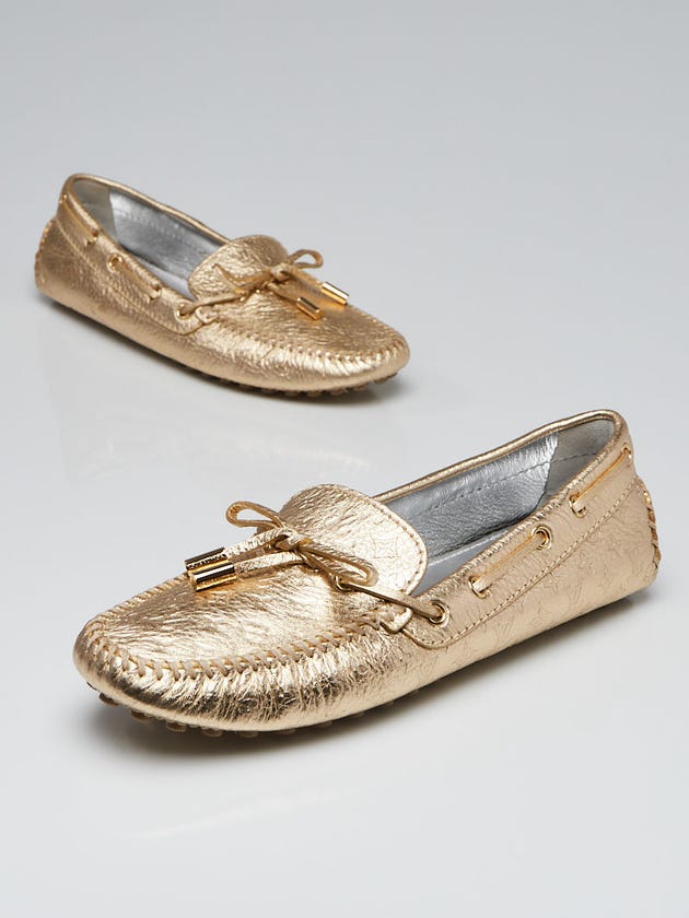 Louis Vuitton Metallic Gold Monogram Embossed Leather Gloria Flat Loafers Size 6.5/37