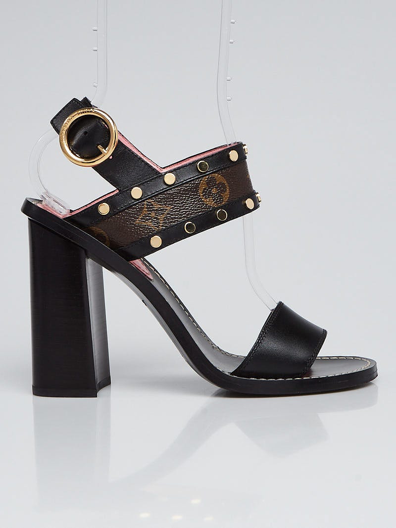 Louis Vuitton LV Black Monogram Studded Slingback Heels Shoes