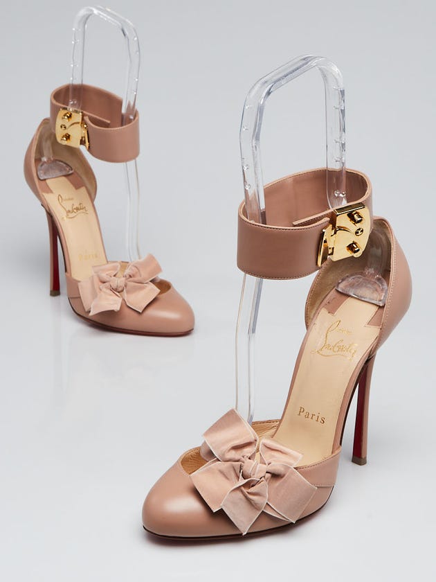 Christian Louboutin Beige Leather Fetish Bow D'Orsay Pumps Size 8/38.5