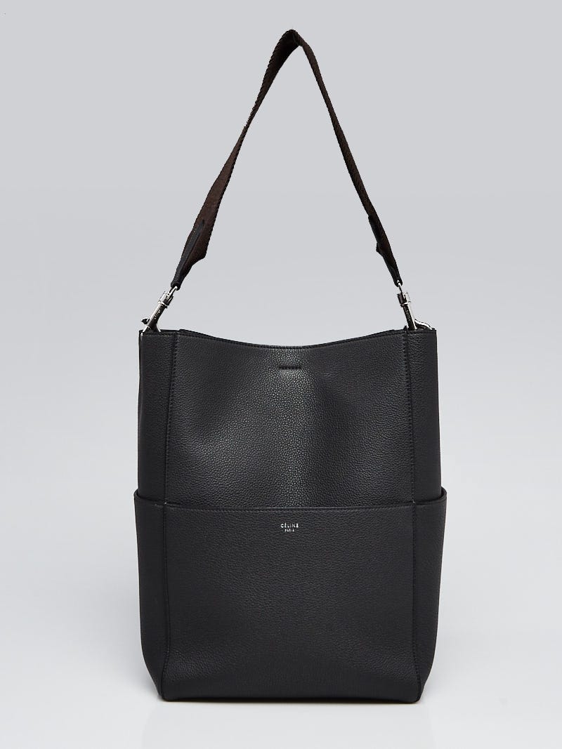 Celine Anthracite Soft Grained Calfskin Leather Medium Sangle Seau