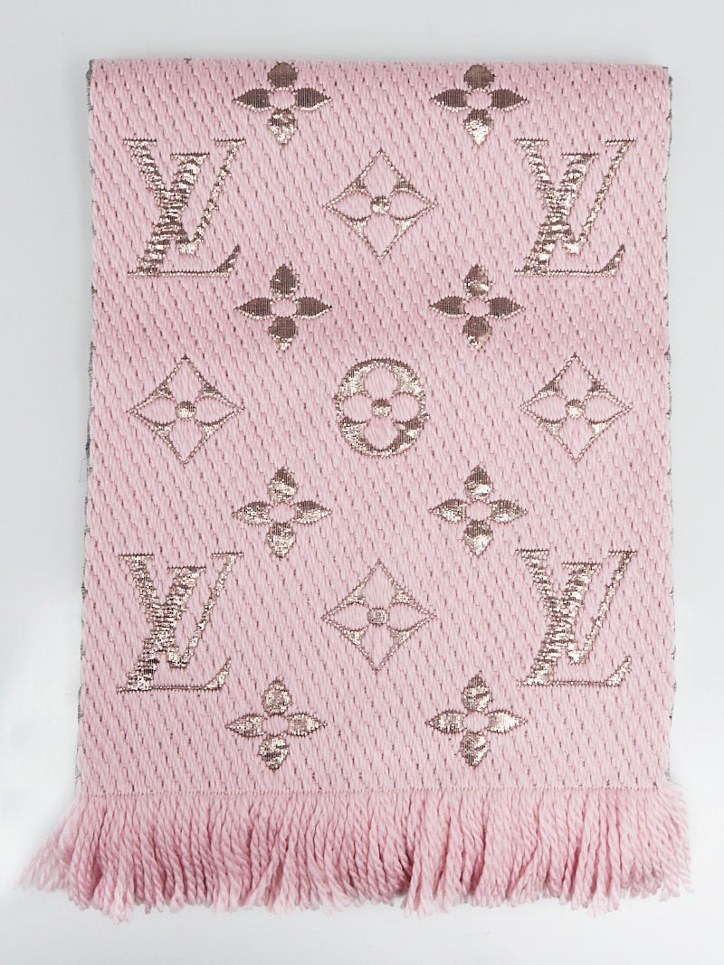 LOUIS VUITTON Winter Scarf Logo Mania Monogram Wool Silk Pink M70466 37YB356