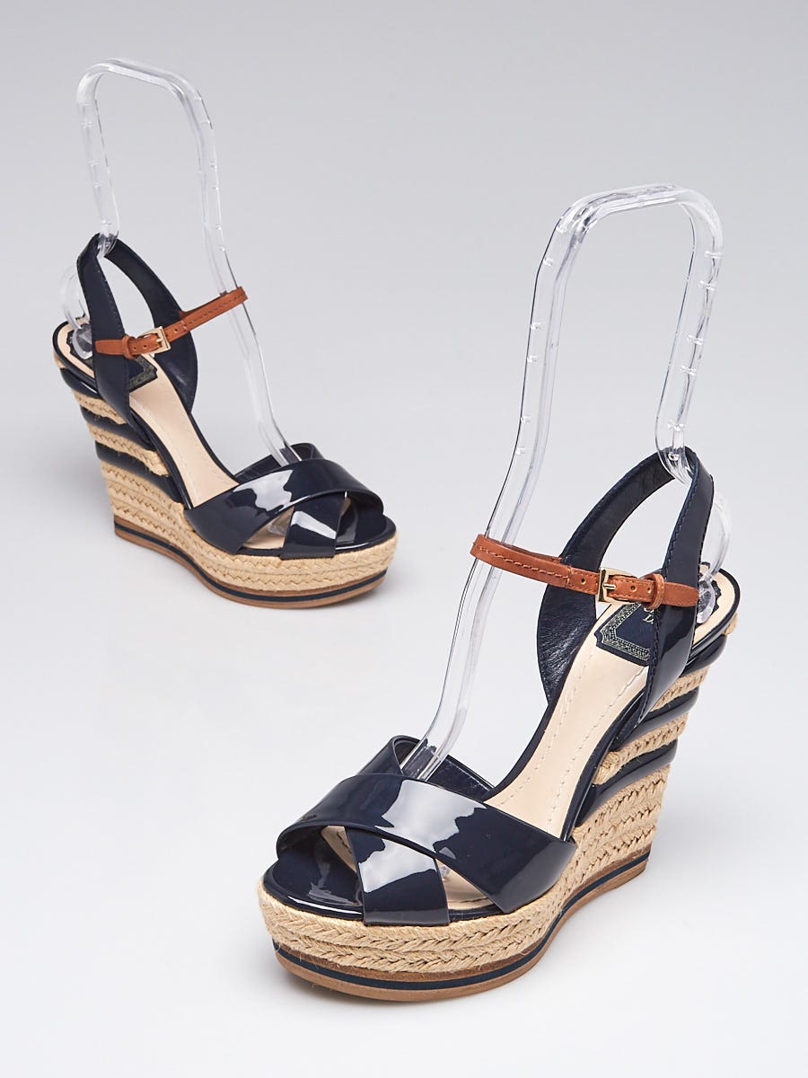 Navy patent outlet wedge sandals