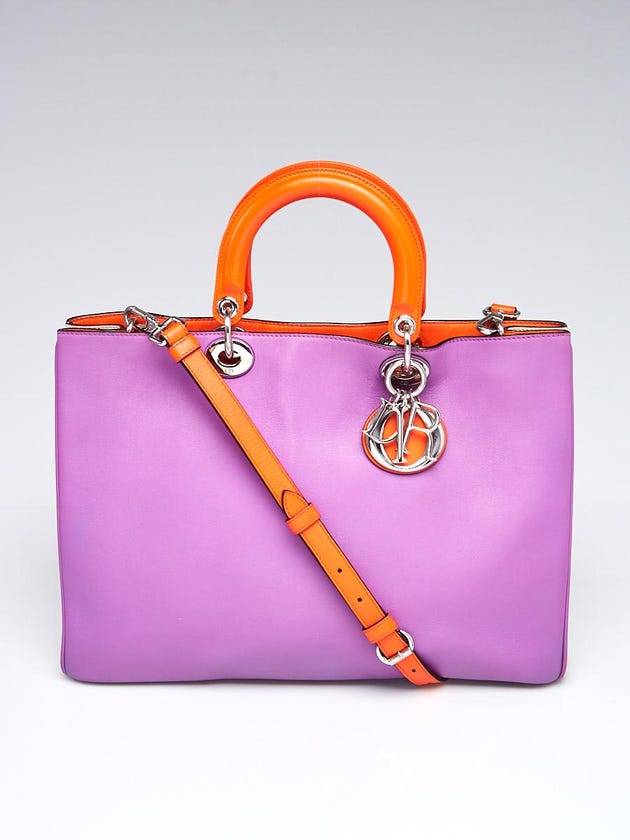 Christian Dior Orange/Purple Smooth Leather Large Diorissimo Tote Bag