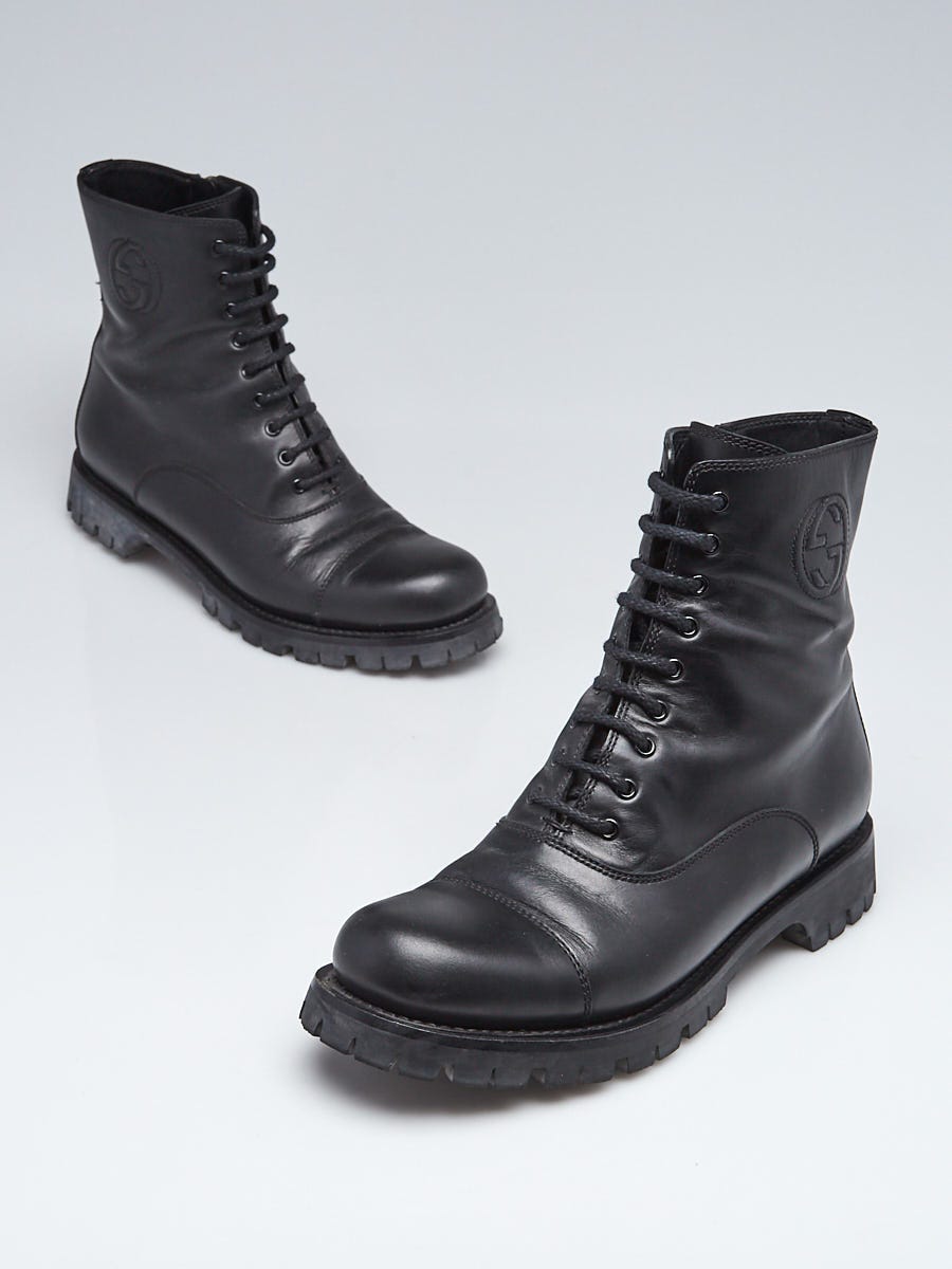 Gucci Black Leather Combat Ankle Boots Size /38 - Yoogi's Closet