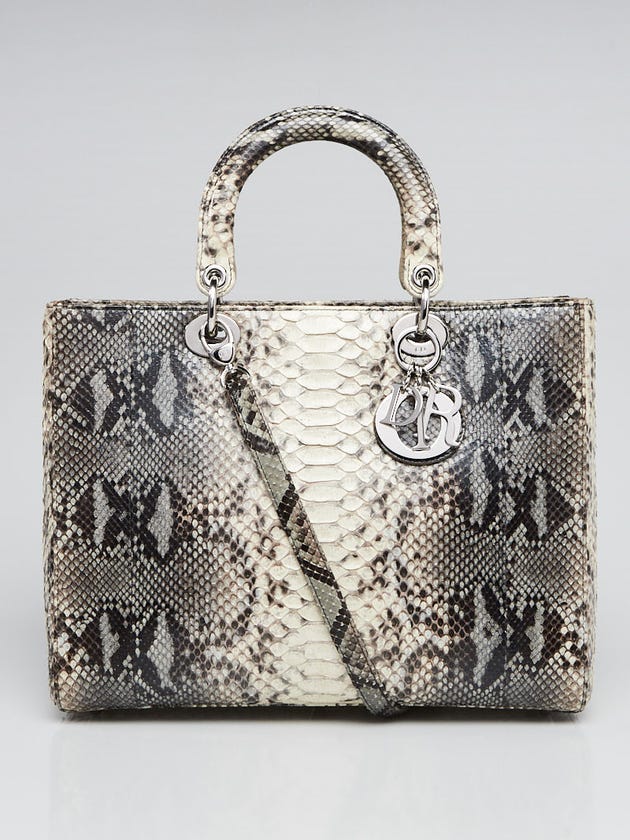 Christian Dior Grey/White Python Large Lady Dior Bag | Yoogi's Closet