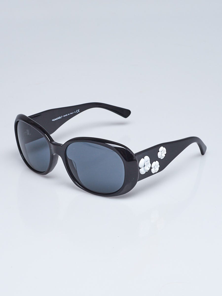 CHANEL CC Camellia Sunglasses Eye Wear Plastic White Black Italy 5113  09BX406