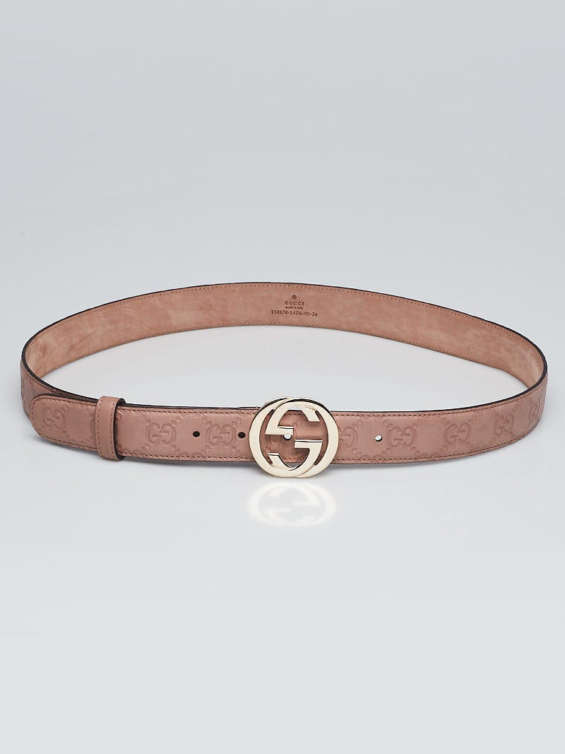Gucci Dark Pink Guccissima Leather Belt w/ Interlocking GG Buckle