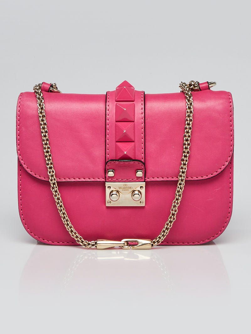 Valentino Pink Leather Glam Lock Small Flap Bag
