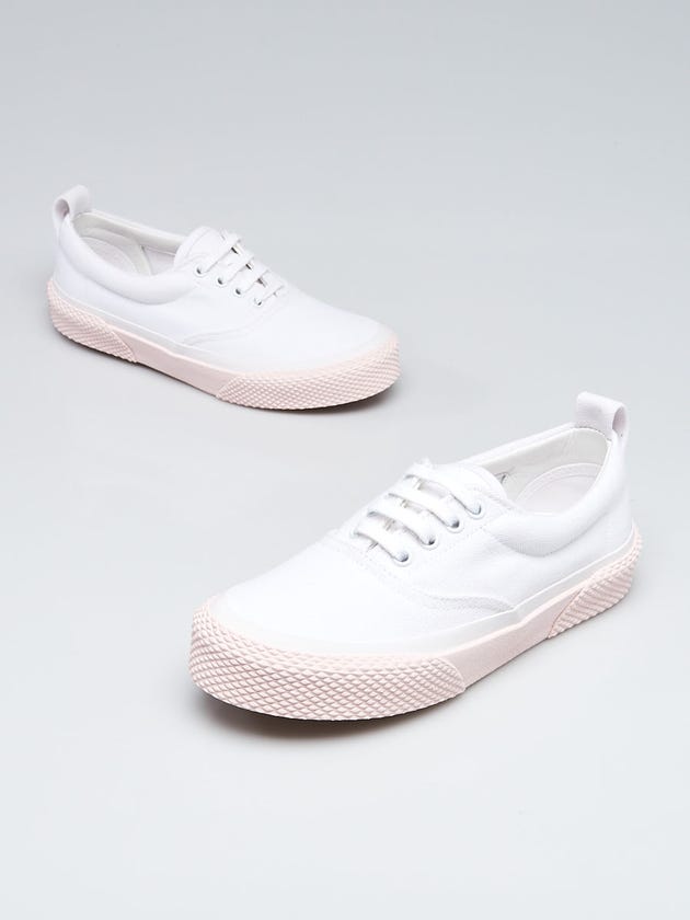 Celine White/Pink Canvas Low Top Lace Up Sneakers Size 7.5/38