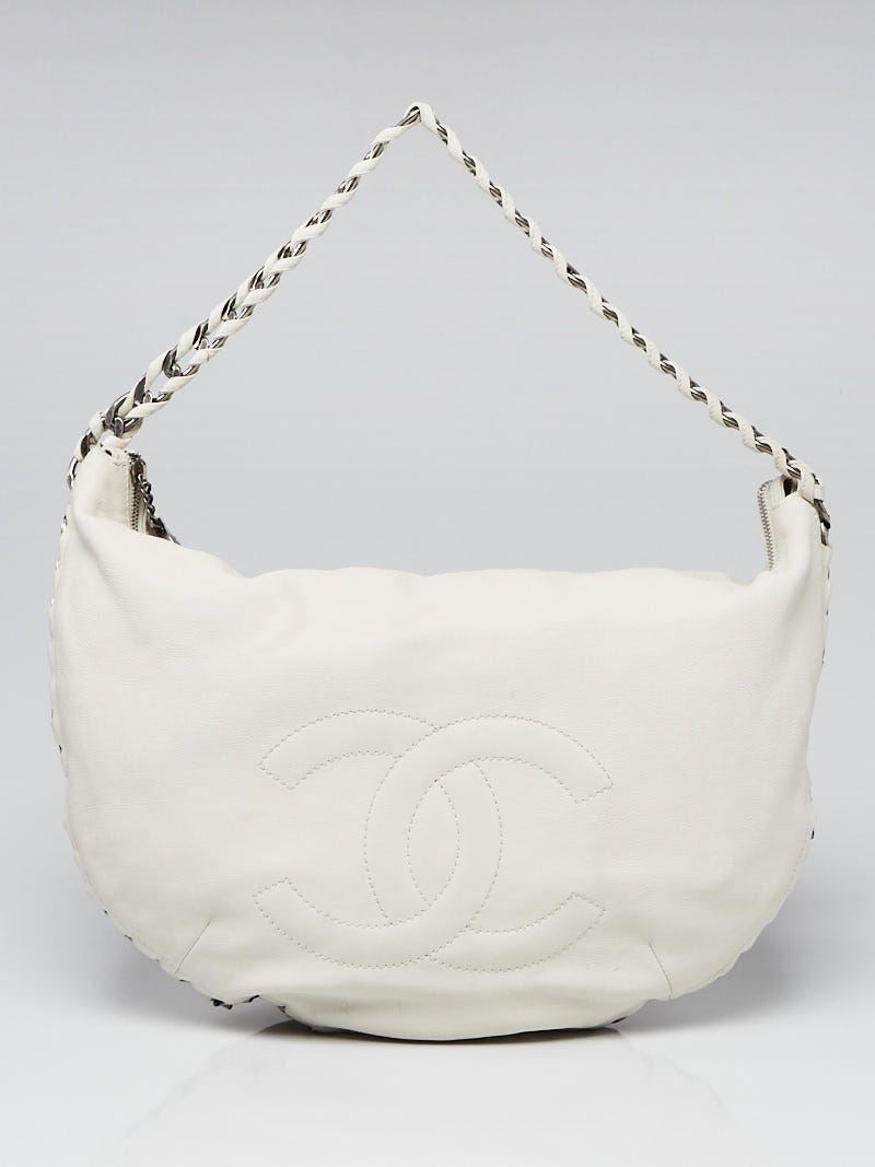 Chanel White Leather Modern Chain Hobo Bag - Yoogi's Closet