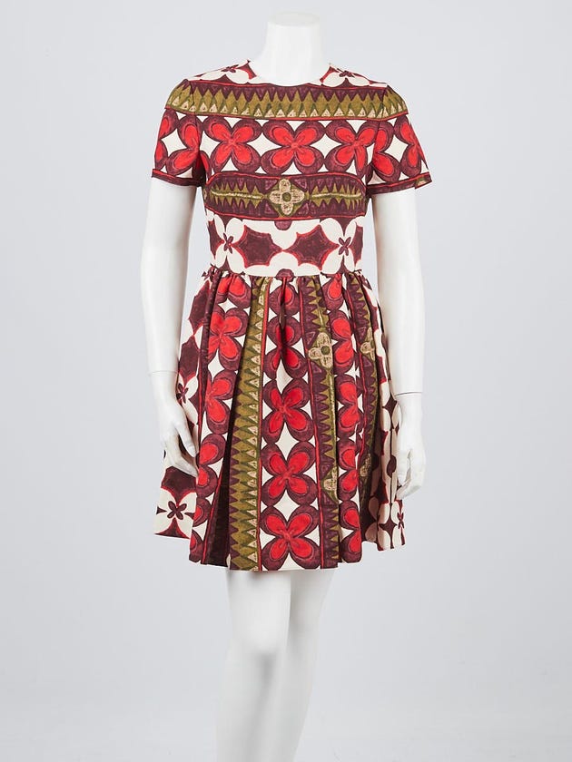 Valentino Multicolor Wool/Silk Blend Printed Short Sleeve Dress Size 6