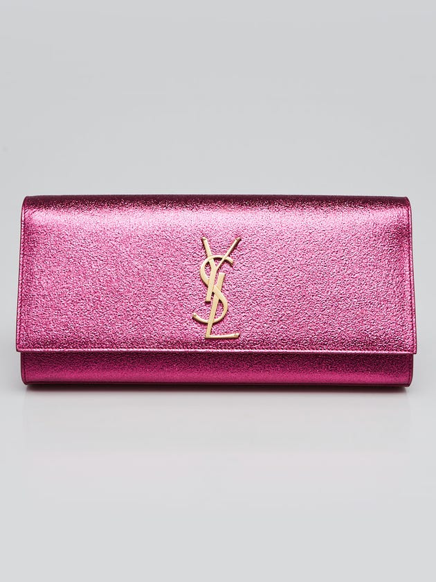Yves Saint Laurent Metallic Pink Leather Cassandre Clutch Bag 