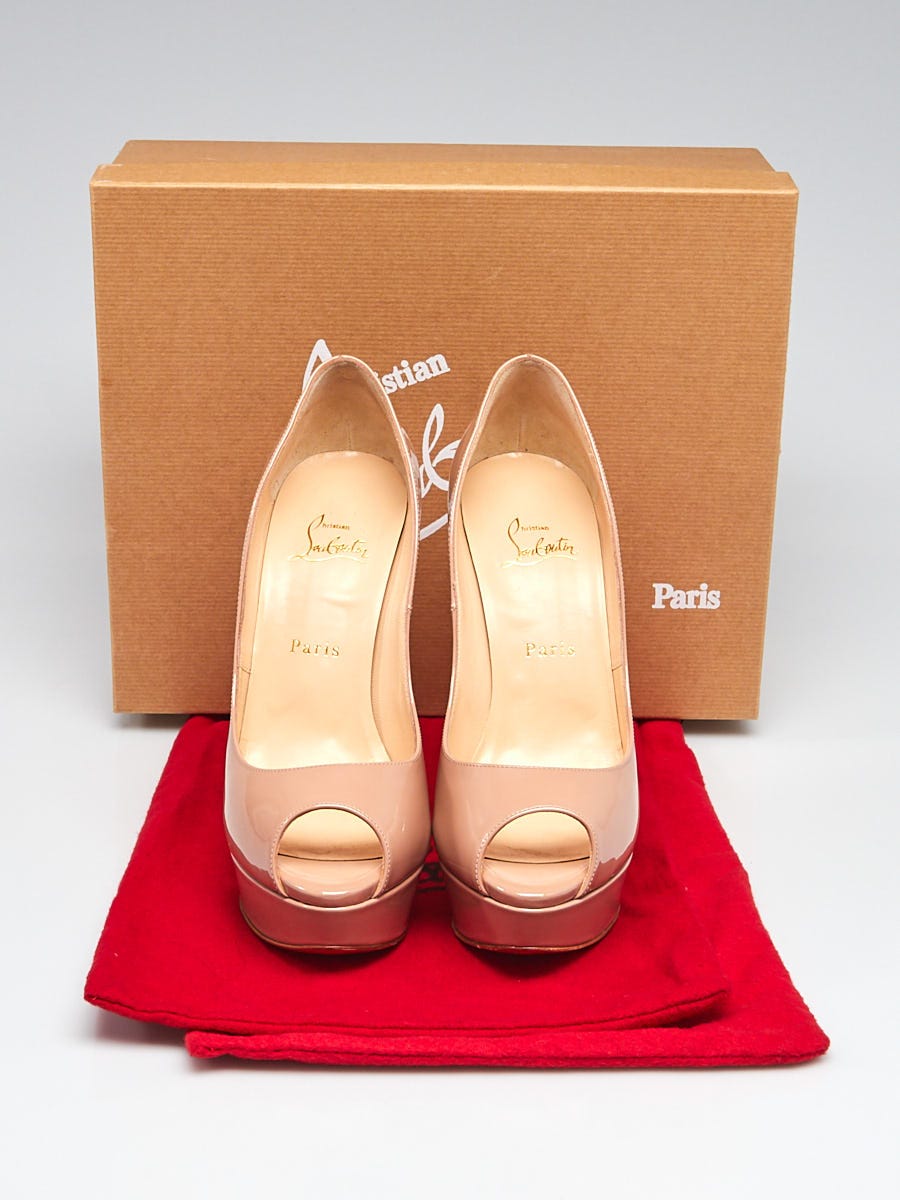 Christian Louboutin Beige Patent Leather Lady Peep 150 Pumps Size