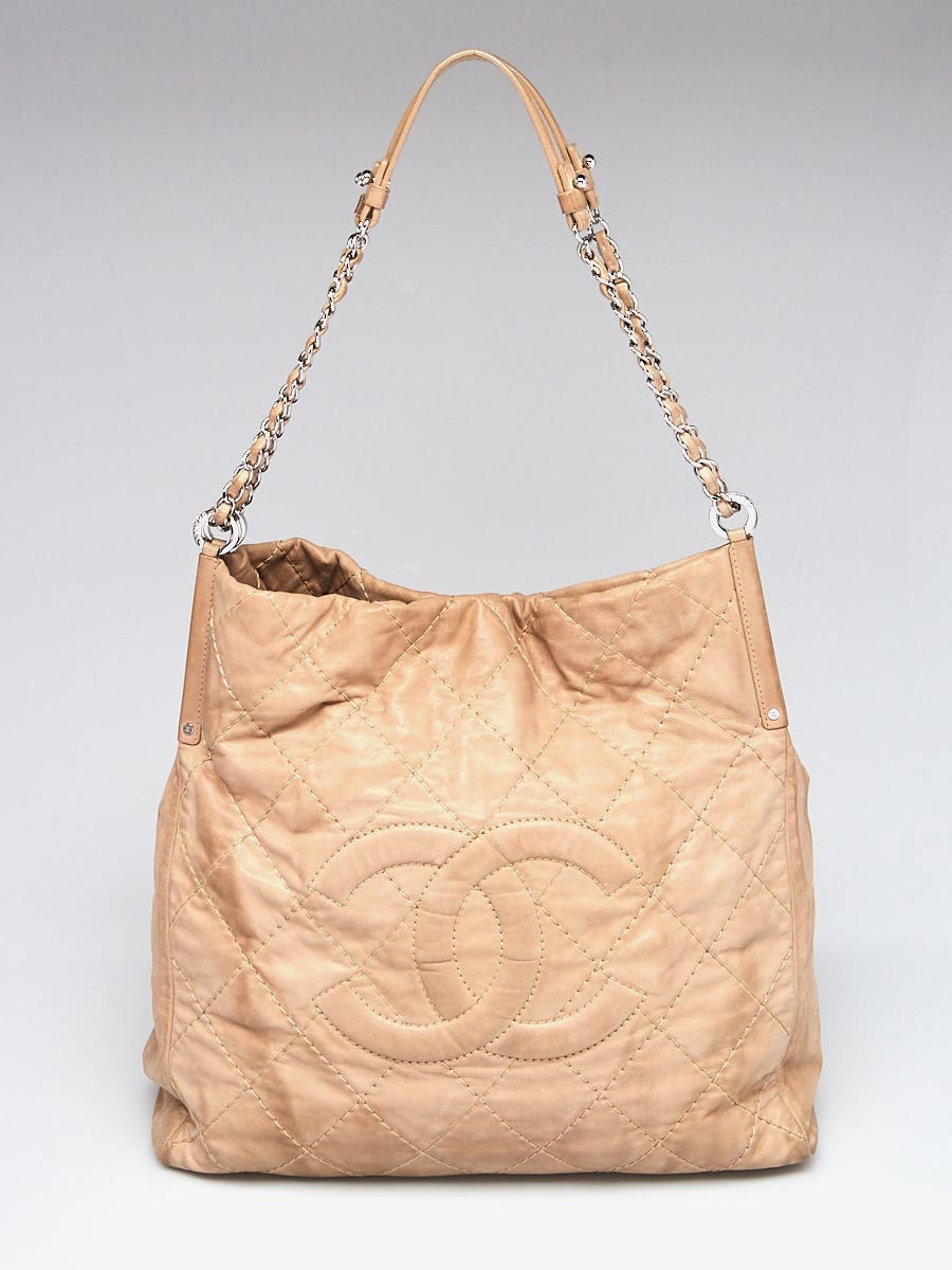 Chanel Calfskin Stitched Large Shopping Tote Beige