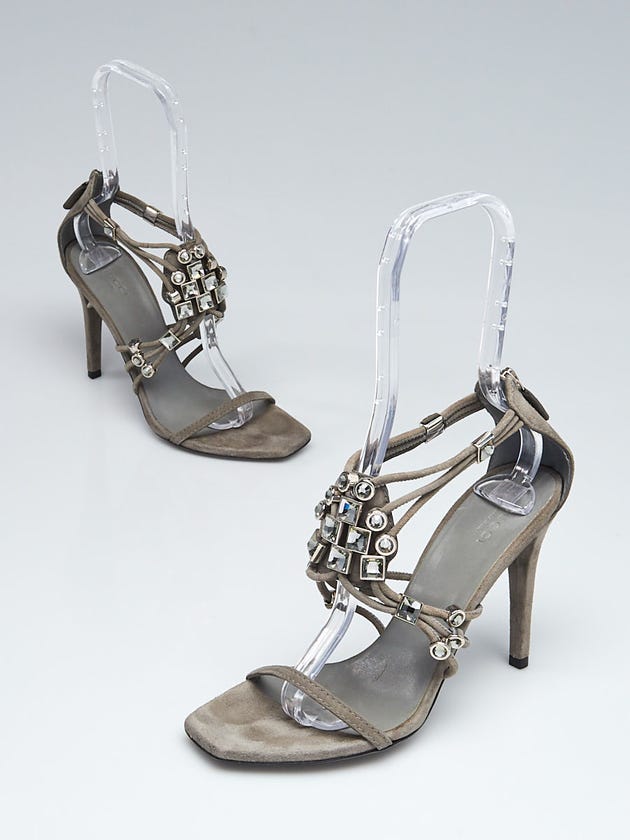 Gucci Grey Suede Crystal Strappy Sandals Size 7.5/38