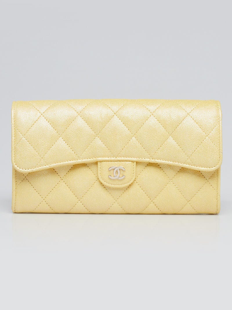 Chanel Yellow Quilted Caviar Leather L Gusset Flap Wallet Yoogi s