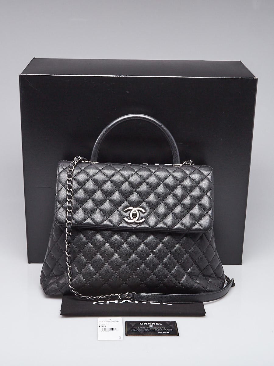 Chanel Black Quilted Caviar Leather Large Coco Handle Bag