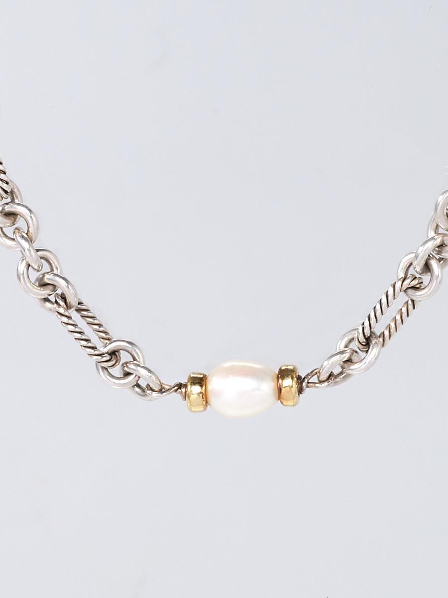 18k Gold Pearl Figaro Chain Necklace 