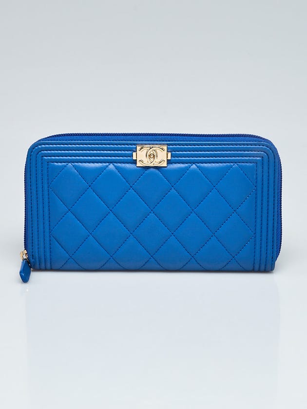 Chanel Blue Quilted Lambskin Leather Boy Zippy Wallet