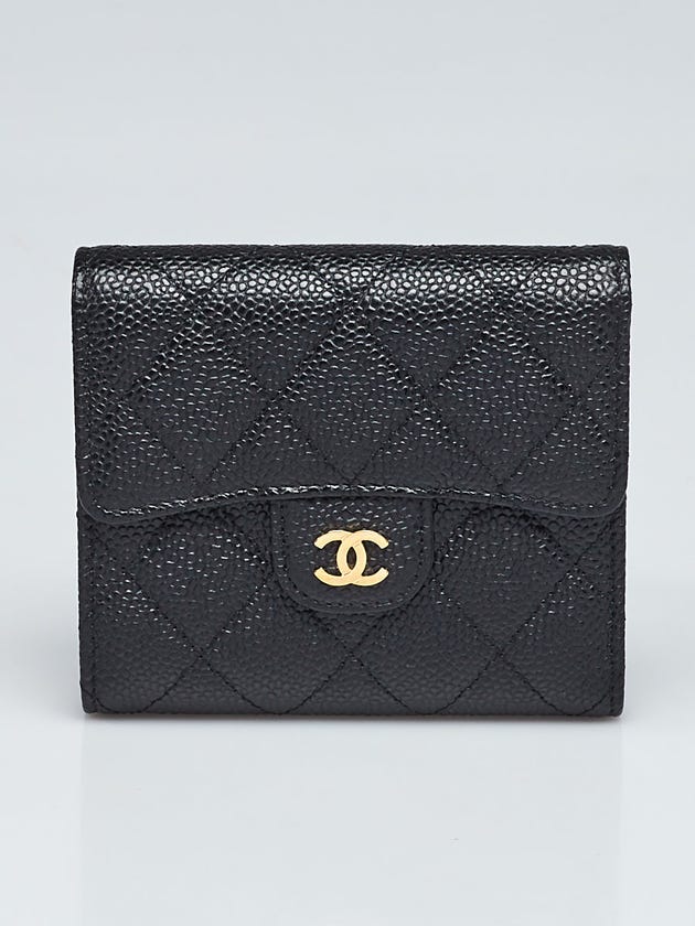 Chanel Black Quilted Caviar Leather Small Compact Flap Wallet