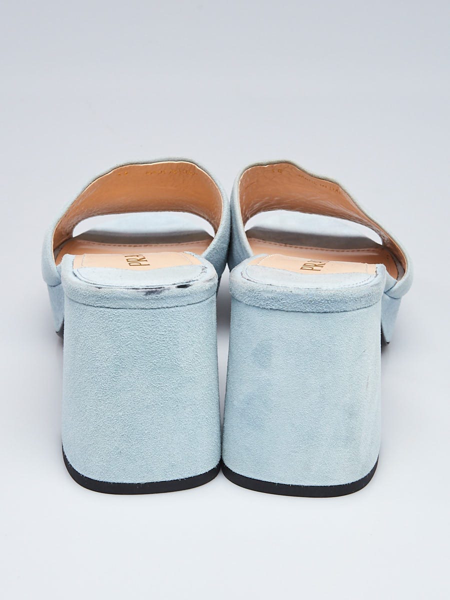 Prada Light Blue Suede Open Toe Mules Size 7.5/38 | Yoogi's