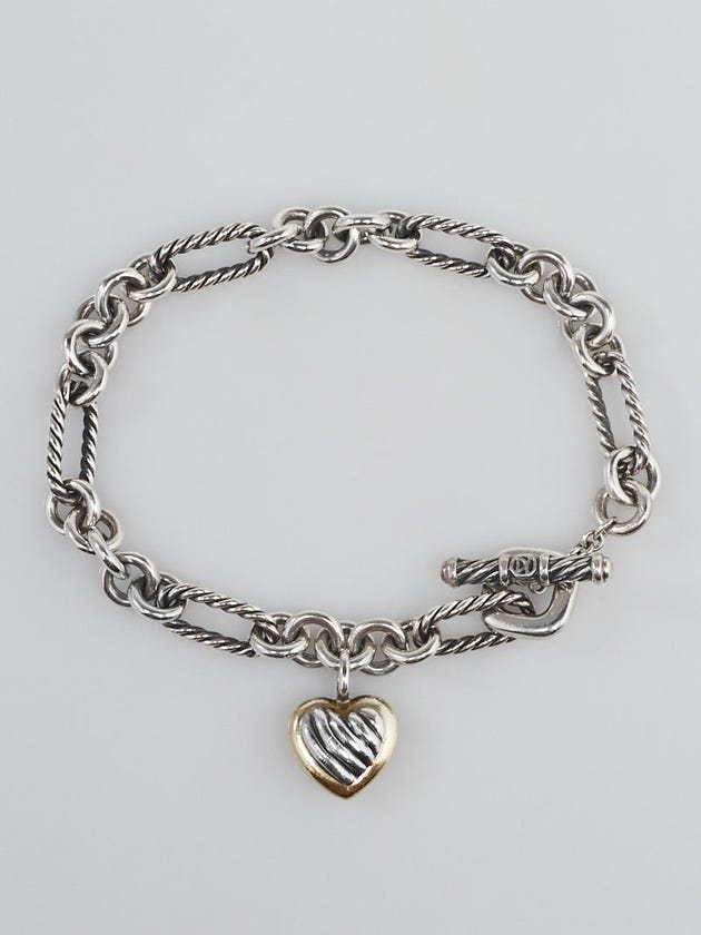 David Yurman Sterling Silver & 18k Gold Heart Charm Bracelet