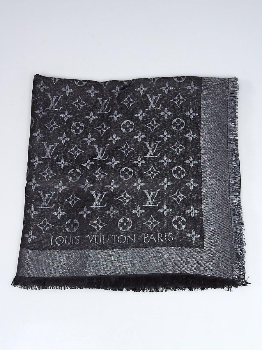 NEW! LOUIS VUITTON Monogram Black Silk/Wool Shawl Scarf 23% off