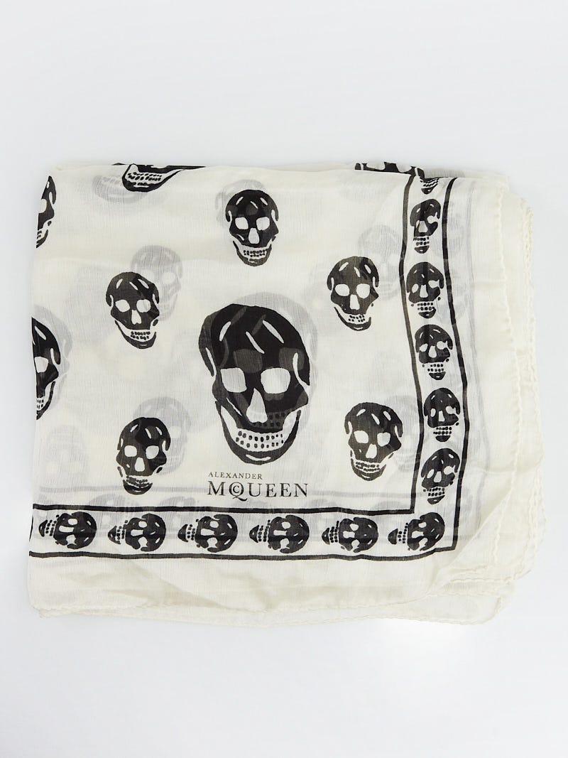 Alexander McQueen Grey/White Silk Chiffon Classic Skull Scarf