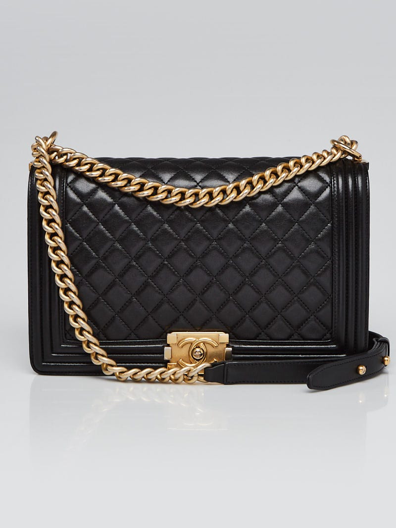 Chanel Black Quilted Lambskin Leather New Medium Boy Bag - Yoogi's