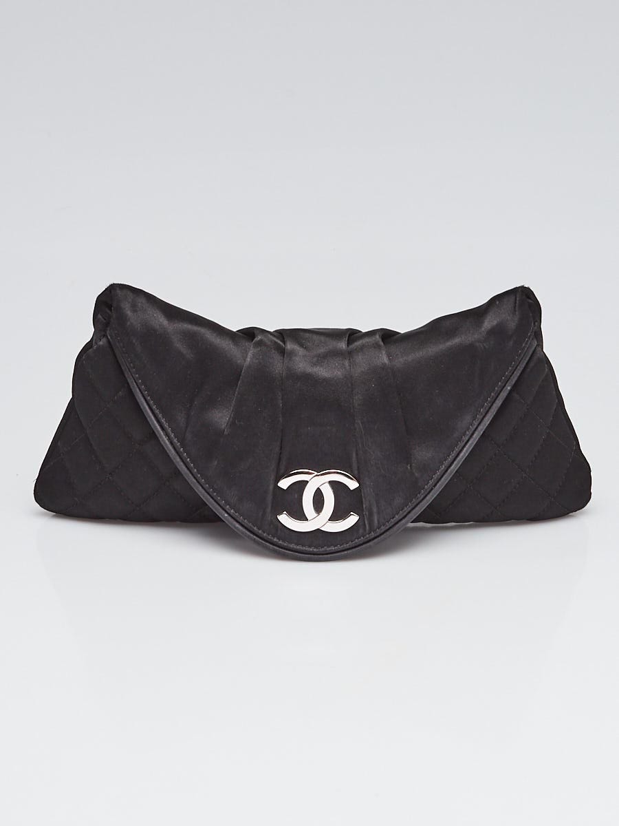 Chanel Black Satin Quilted Satin Envelope CC Logo Small Clutch Bag