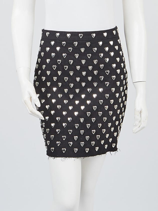 Yves Saint Laurent Black Denim Heart Studded Mini Skirt Size 28