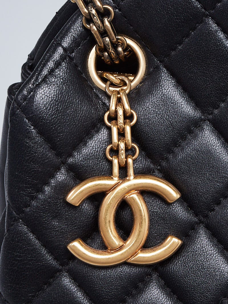 Chanel Black Quilted Lambskin Leather CC Bowler Bag - Yoogi's Closet