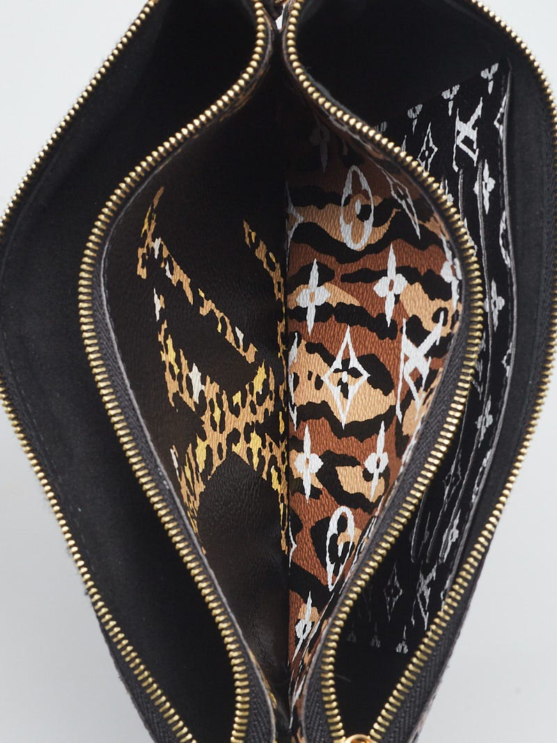 Authentic Louis Vuitton Noir Monogram Double Zip Pochette Jungle Print