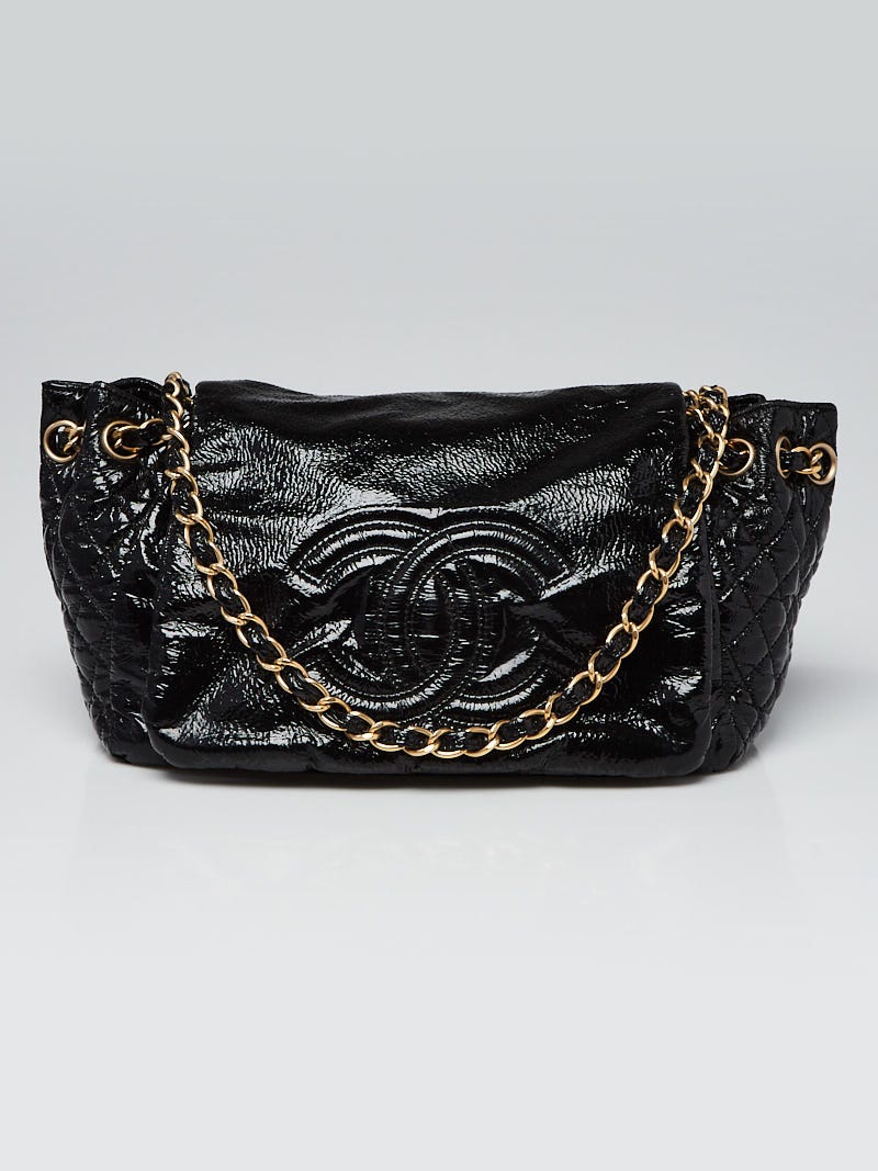 Chanel Black Patent Vinyl Large Rock and Chain Accordion Flap Bag
