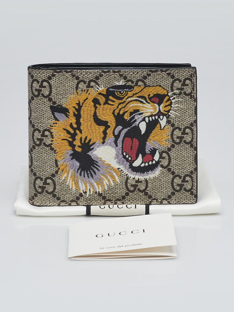 GUCCI Supreme Monogram Tiger Print Bifold Wallet Beige 451268