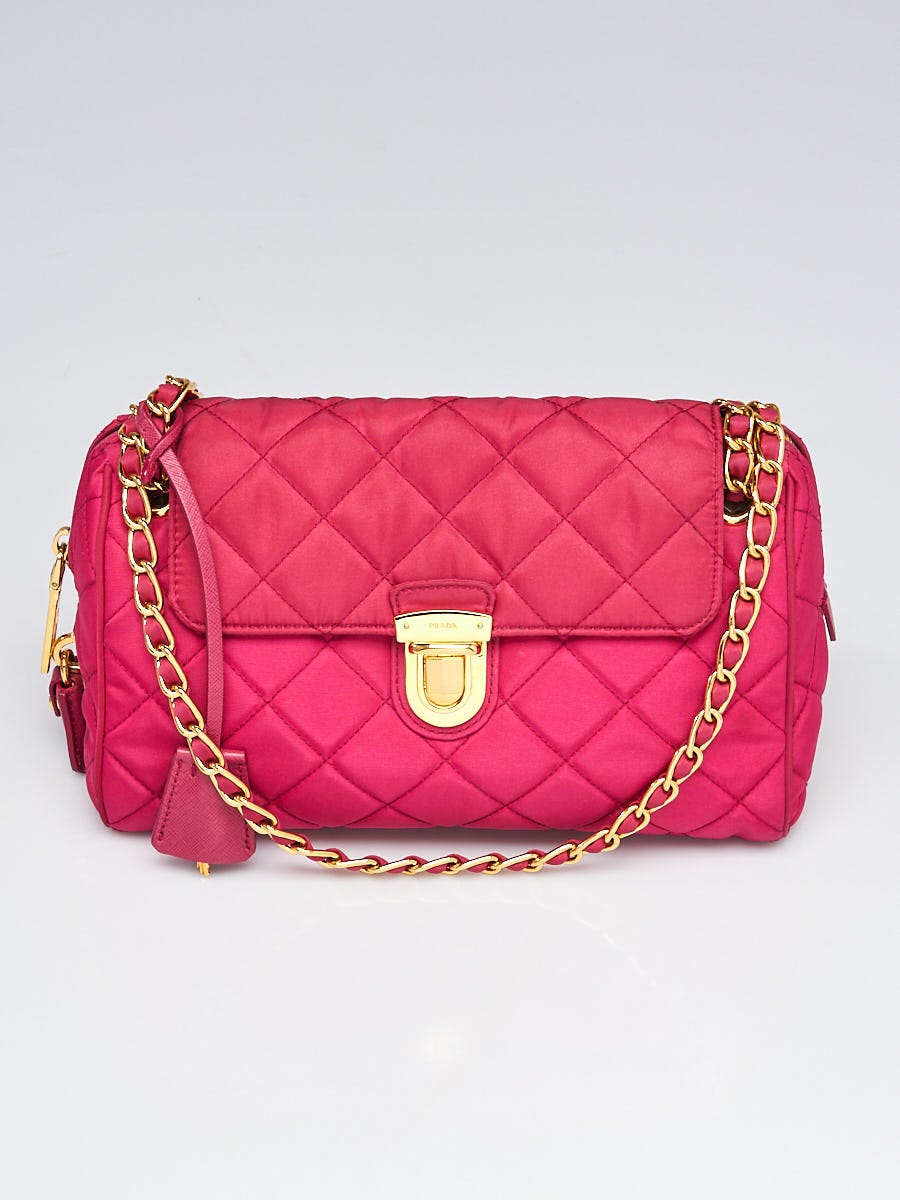 PRADA Pattina Shoulder Chain Red Quilted Cross Body Bag with