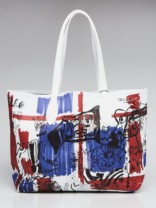 Burberry Red/White/Blue Union Jack Classic Check Canvas Doodle Reversible Tote Bag