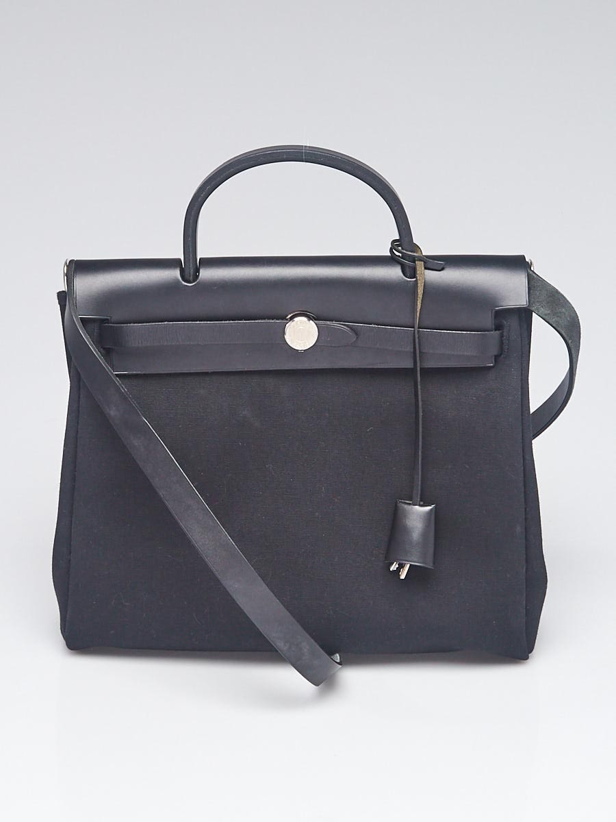 Hermes 30cm Black Canvas and Vache Calfskin Leather 2-In-1 Herbag PM Bag -  Yoogi's Closet
