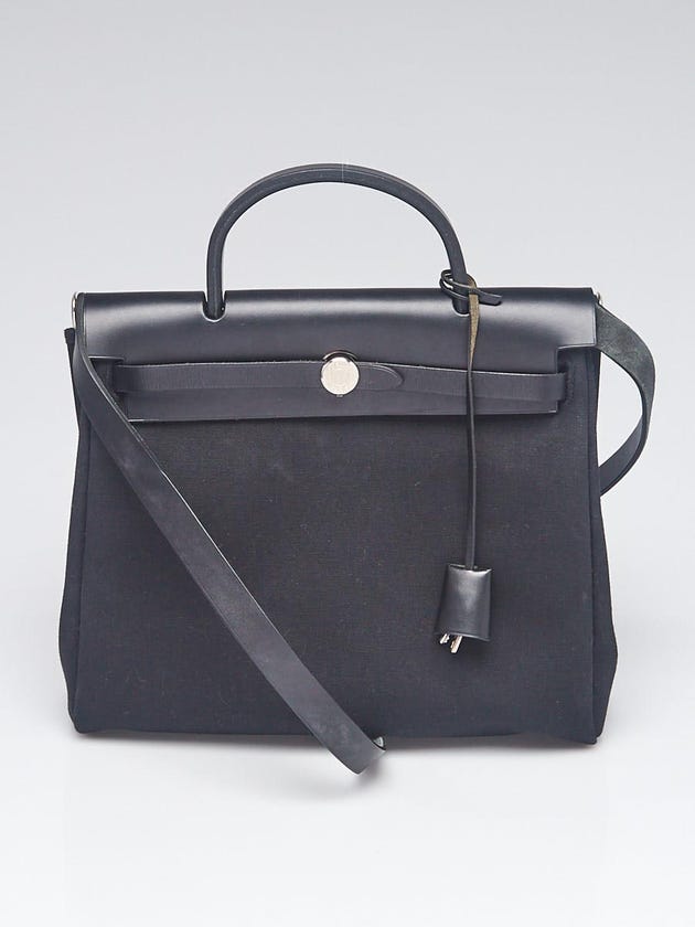 Hermes 30cm Black Canvas and Black Vache Calfskin Leather 2-in-1 Herbag PM Bag