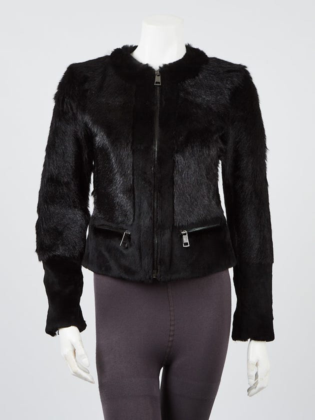 Burberry Black Goatskin/Rabbit Fur Collarless Jacket Size 4/38