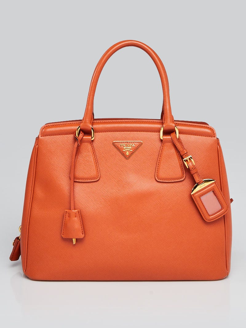 Prada Papaya Saffiano Lux Leather Top Handle Bag BN2412 | Yoogi's 