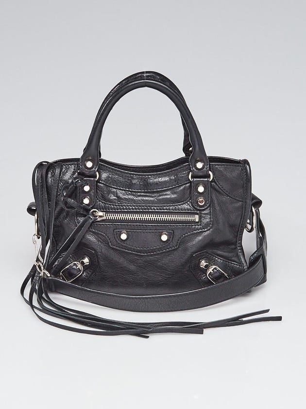 Balenciaga Black Lambskin Leather Motorcycle Mini City Bag