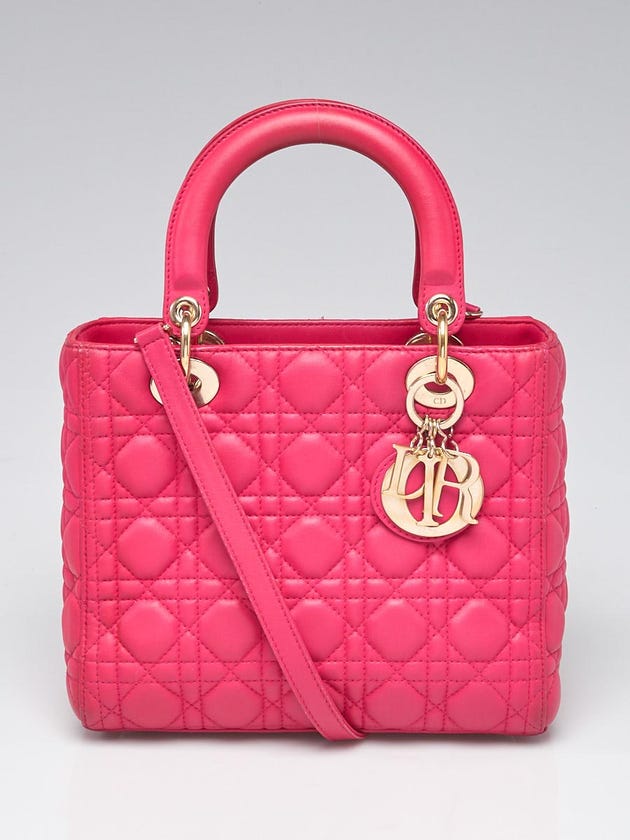 Christian Dior Pink Cannage Quilted Leather Medium Lady Dior Bag