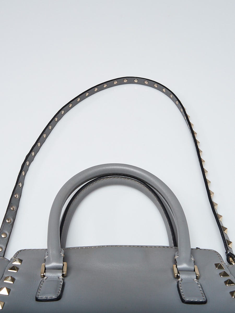 Valentino Grey Leather Rockstud Trapeze Mini Tote Bag - Yoogi's Closet