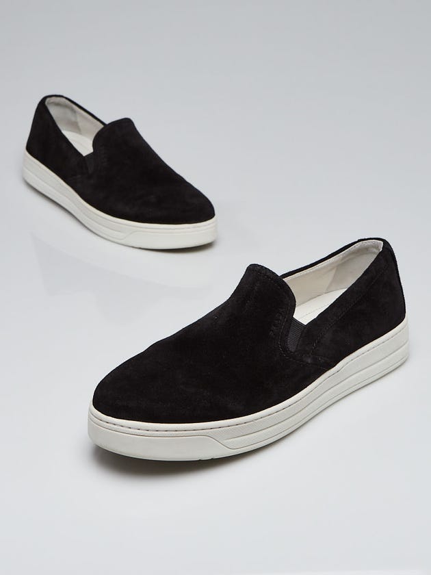 Prada Black Suede Leather Slip On Sneakers Size 7.5/38