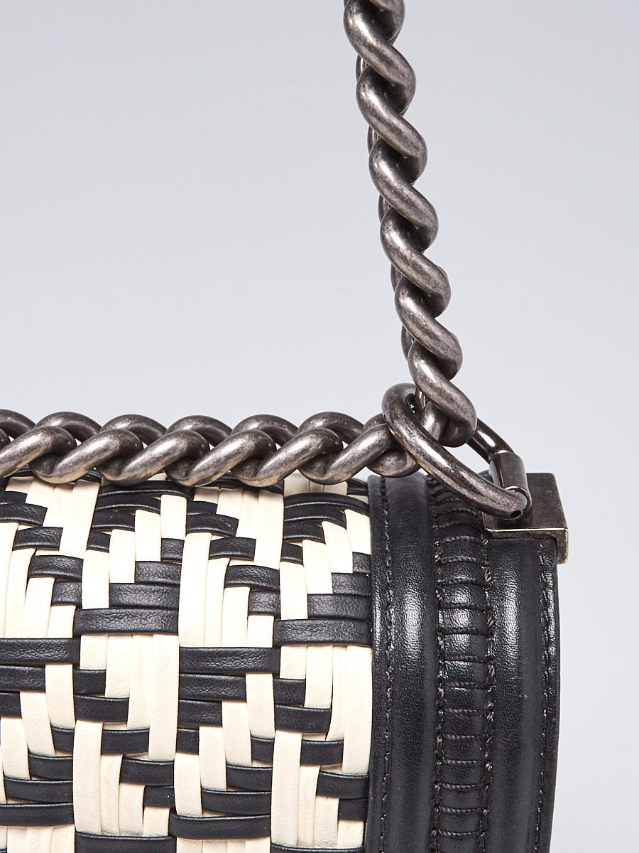 Chanel Black/White Woven Leather Medium Boy Bag | Yoogi's Closet