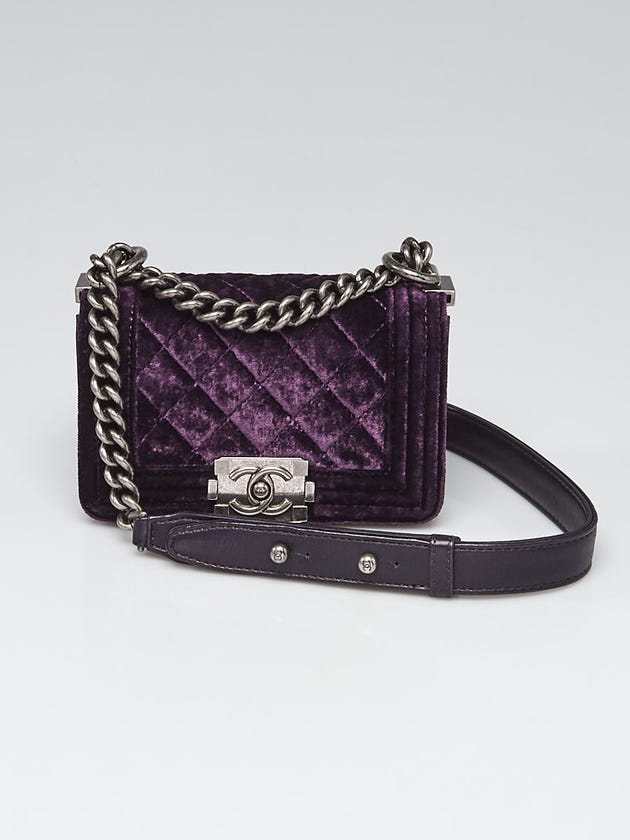 Chanel Dark Purple Quilted Velvet Mini Boy Bag