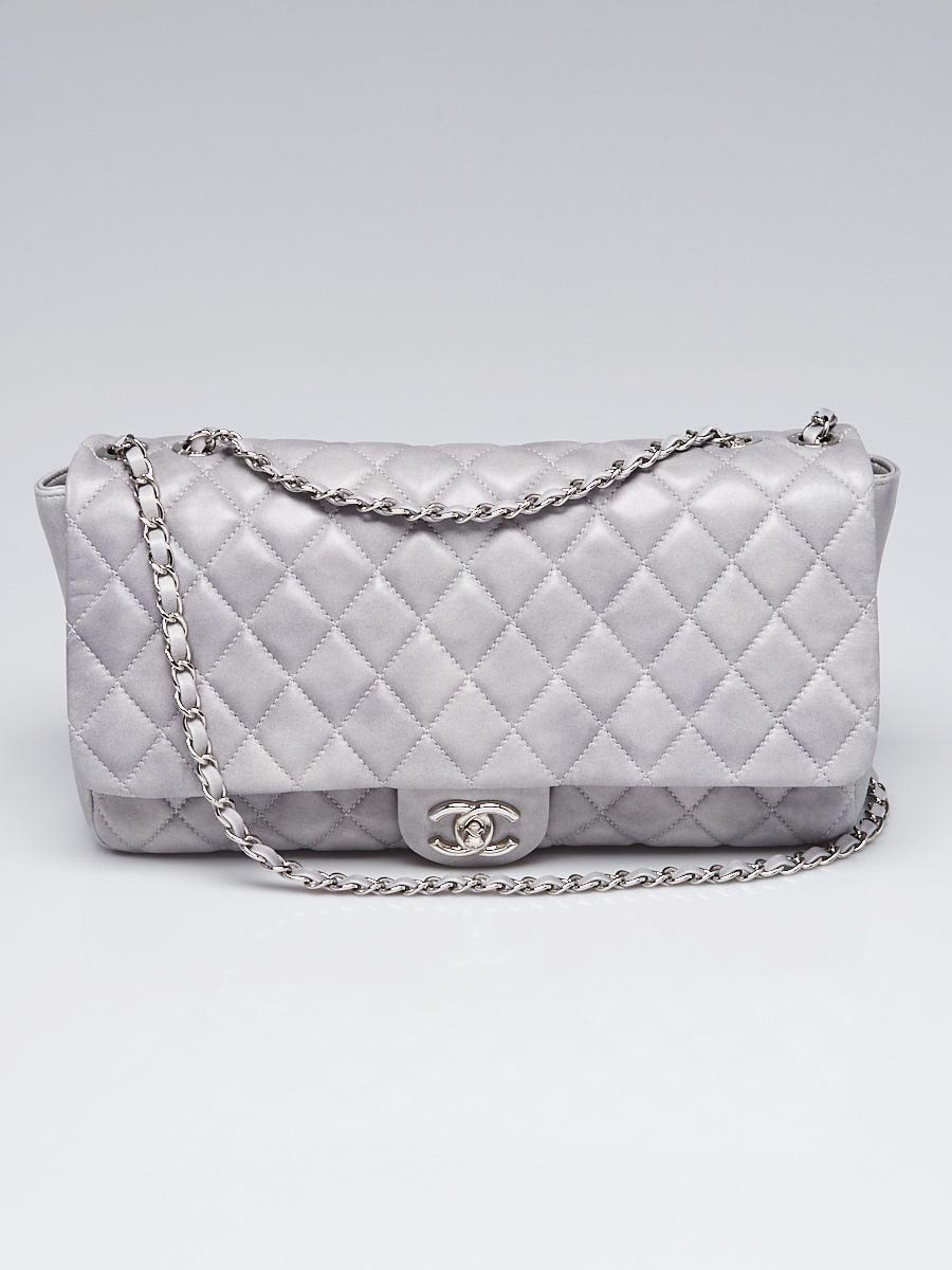 Chanel Light Grey Quilted Lambskin Leather Coco Rain Jumbo Flap