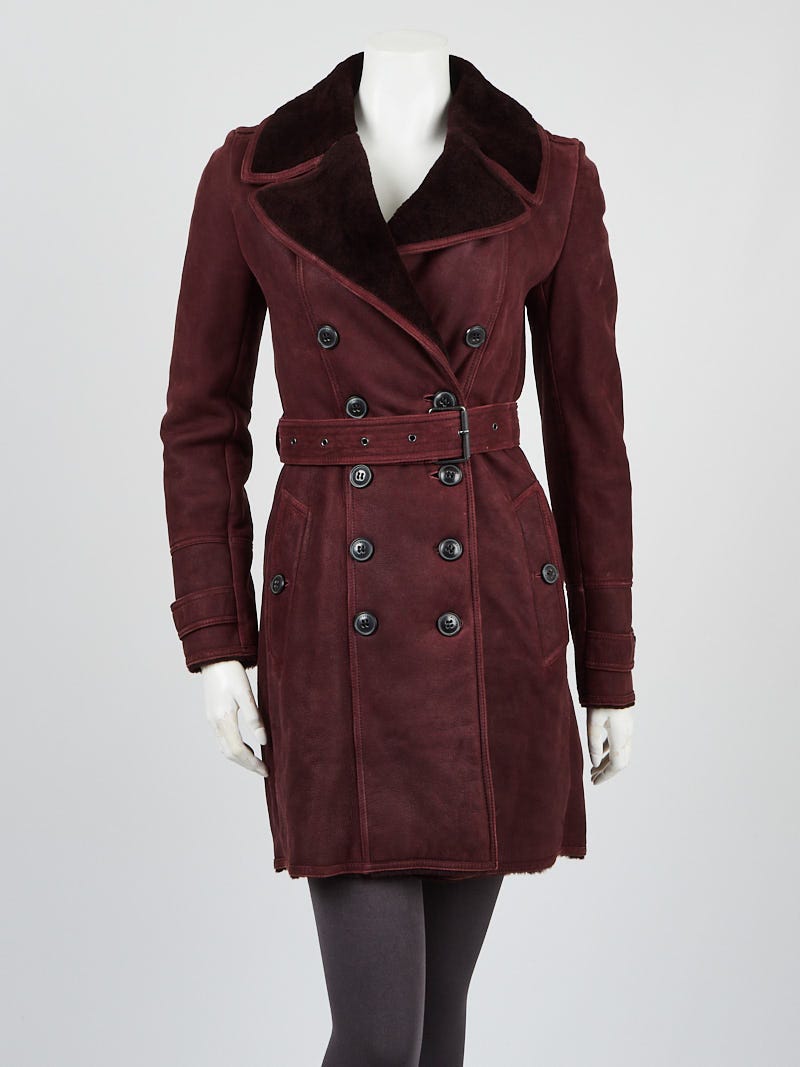 Burberry Burgundy Leather and Shearling Trench Coat Size 4/38 - Yoogi's  Closet